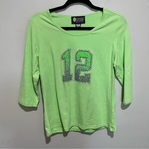 VTG Christine Alexander Bedazzled "12" Women's Green Top‎ Size M